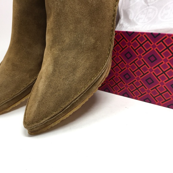 Tory Burch Lila Heeled Ankle Boot Natural Suede Alice Brown - Picture 12 of 15